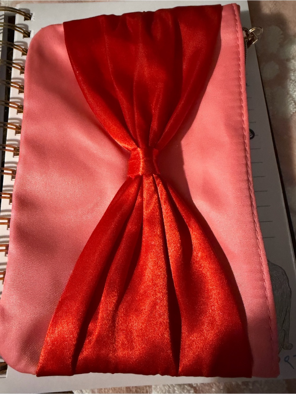 Pink and Red Satin-Trim Bow Ipsy Bag